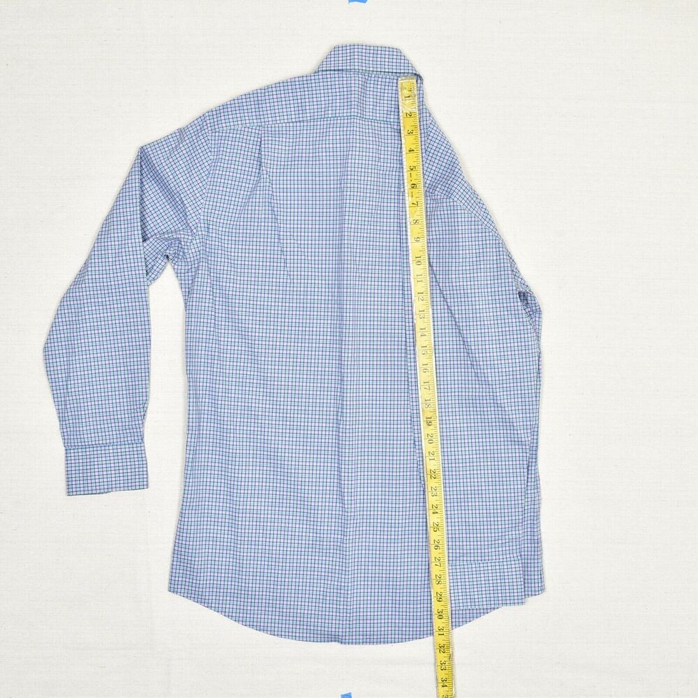LRL Lauren Ralph Lauren Cotton Blue Plaid Size 15.5 32/33 Slim Non Iron Stretch - Picture 6 of 8